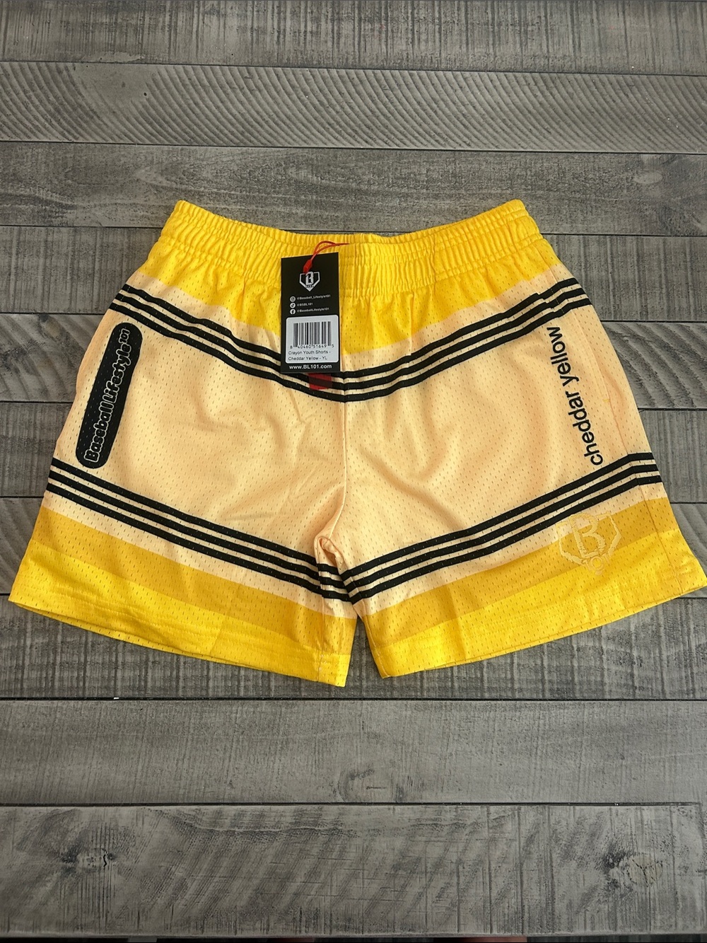 Cheddar Yellow Kids' Athletic Shorts with Black Stripe Detail